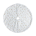 White plush Christmas tree skirt with gold feather print patterns for holiday decor - Gold Feather / 90cm