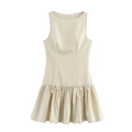 Detalle de vestido beige sin mangas con falda plisada y lazo ajustable con cordón - S / Beige