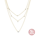 Drielaagse 925 sterling zilveren vergulde ketting met geometrische zirkonia hangers - Goud
