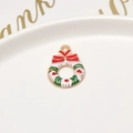 Christmas wreath charm pendant with red and green enamel on gold alloy base - 23# Christmas Wreath (17*24mm)