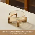 Amber glass salad bowl with acacia wood stand, 1800ml capacity for elegant home decor - 1800ML / Small Amber (Acacia Wood Stand)