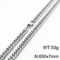 Curb link silver stainless steel necklace, 7mm width and 650mm length weighing 53g - 7mm x 650mm(KN232958-ZZ)
