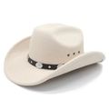 Classic cream western cowboy felt hat with silver concho band and wide curved brim - M (56-58cm) / Beige