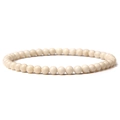 Minimalist 4mm ivory natural stone bead bracelet with elastic cord for men - White Fossil Stone