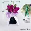 Corsage de orquídea artificial púrpura con cinta de raso y clip magnético para boda - Centro Púrpura Oscuro Cinta Lavanda (Estilo 8) - Fijación Magnética