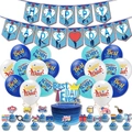 Vatertag Party Deko-Set mit blauen Ballons, Girlande und Kuchenaufsätzen - Set A (Banner, Luftballons, Tortenaufsätze Und Band)