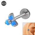 Solid G23 titanium body jewelry with triple blue opal stones for labret and cartilage - Blue Opal (NO 7)
