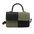 Borsa a mano alla moda nera e verde oliva con tracolla regolabile e design patchwork - Verde