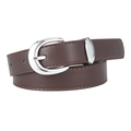 Classic dark brown leather belt with silver buckle, minimalist style for women - Coffee