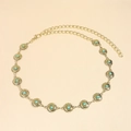Golden metal chain belt with turquoise flower charms and adjustable clasp closure - Antique Gold (19381)