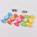 Close-up of five colorful candy lollipop ornaments with white glitter swirls for Christmas trees - Set 10 (Colorful Swirl Candy 12cm - 5pcs)