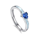 Verstellbarer S925 Silberring mit blauem Herz-Zirkon und hellblauen Emaille-Akzenten - Einstellbar Offen / Damenring (FDJZ-370)