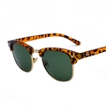 Retro browline sunglasses with tortoiseshell upper frame and gold metal accents - Tortoise Gold Frame G15 Green Lens