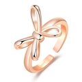 Elegant rose gold bow open ring in S925 sterling silver with adjustable minimalist design - 3D Bow / Rose Gold-J384