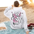 Felpa con cappuccio bianca con grafica floreale rosa e scritta Jesus Loves You - S / Bianco