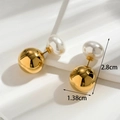 Minimalist double pearl earrings with gold metallic sphere and white pearl bead design - Golden Double Bead Stud Earrings (ER-1100)