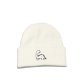 Detailed view of black dinosaur embroidery on a white knitted beanie cuff - M (56-58cm) / Single Dinosaur / White