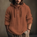 Chemise à capuche homme rouge rouille en mélange lin avec patte de boutonnage - S / Hauts / Rouge Orangé