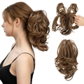 Brown curly ponytail extension with claw clip for women, realistic synthetic hair - Honey Blonde Highlights (6H27)