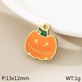 Pendentif citrouille d'Halloween en émail orange et vert avec base dorée 13x12mm - Citrouille (KLJ10362-ZLA)