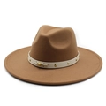 Vintage brown wool felt fedora hat with white leather studded band for women - M(56-58cm) / Khaki
