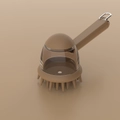 Brown soft silicone pet bath brush with liquid dispenser and metal hanging ring handle - Long Handle Style / Brown