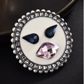 Round brooch with white enamel, blue drop gemstones and pink crystal on dark metal - White (20)