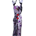 Hanging Halloween clown skeleton decoration with purple hair and bloodied stripes - 1.5M Voice Control Glow Body Vibration Sounding Clown with Chains