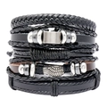 6-delige set meerlaagse gevlochten lederen armbanden met metalen vleugel in retrostijl - 5-delige set