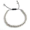 Verstellbares Edelstahl-Perlenarmband mit schwarzem Flechtseil für Herren und Damen - Silber 6mm