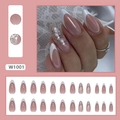 Detail of pink French press-on nails with white tips and silver glitter accents - W1001 French Glitter