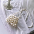 Miniature handmade pearl woven crossbody bag in elegant white high-gloss finish - Off-white Kids Style Finished