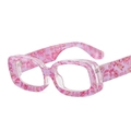 Pink floral print thick rectangle sunglasses with transparent acetate frame and 3D patterns - C16 Pink Floral Frame Clear Lens