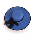 Detail of royal blue straw hat featuring woven texture and a black ribbon bow decoration - M (56-58cm) / Royal Blue