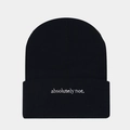 Detalle del bordado 'absolutely not.' en un gorro de punto acanalado negro - M(56-58cm) / Negro