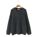 Close-up of dark grey mohair sweater showing fluffy knitted texture and crew neck detail - One Size / Tops / Dark Gray