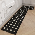 Waterproof kitchen mats set in black and beige checkered pattern on wood floor - 45x70cm / Geometric Grid - Black