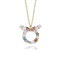 Rainbow gemstone circular necklace with bow detail in elegant gold finish - Taurus / 925 Silver