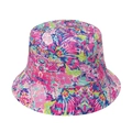 Fashionable bucket hat featuring vibrant tropical floral print in pink and green - Style G - Summer Floral