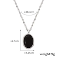 Retro tiger eye stone pendant necklace with silver rope chain and black oval gemstone - P1957 Steel Black Oval Necklace