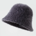 Eleganter Fischerhut aus grauem Kaninchenfellimitat für Damen, warm und weich - M (56-58cm) / Dunkelgrau