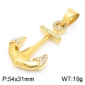 Colgante de ancla lujoso en acero inoxidable chapado en oro 18k con detalles de cristal - Colgante De Ancla (Sin Cadena) / Dorado
