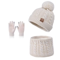 Kids warm beige cable knit set with pom-pom hat, scarf, and touchscreen gloves - Beige