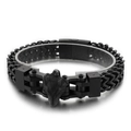Men's hip hop black steel wolf head bracelet with double snake chain design - Black (KB147009-KFC)
