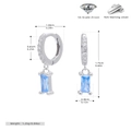 Detailed view of S925 silver earrings with blue zircon and exact size measurements - 925 Silver White Gold Plated - Sky Blue Zirconia