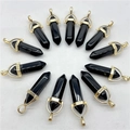 Natural black crystal hexagonal pillar pendants with gold finish metal caps for necklaces - Obsidian / Pendant Only (Without Chain)