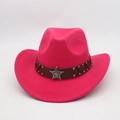 Bright pink wool felt western cowboy hat with brown studded belt and silver star - One Size / Rose Red