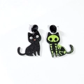Orecchini di gatto nero in acrilico con motivo a scheletro verde per Halloween in studio - X39-1 Gatto nero con ossa verdi e occhi bianchi