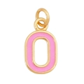 Golden letter O necklace pendant with pink enamel inlay and metal connector ring - Pink - Letter O