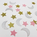Star and moon party confetti in gold, silver glitters and matte pink for celebrations - Silver Moon and Gold Pink Star